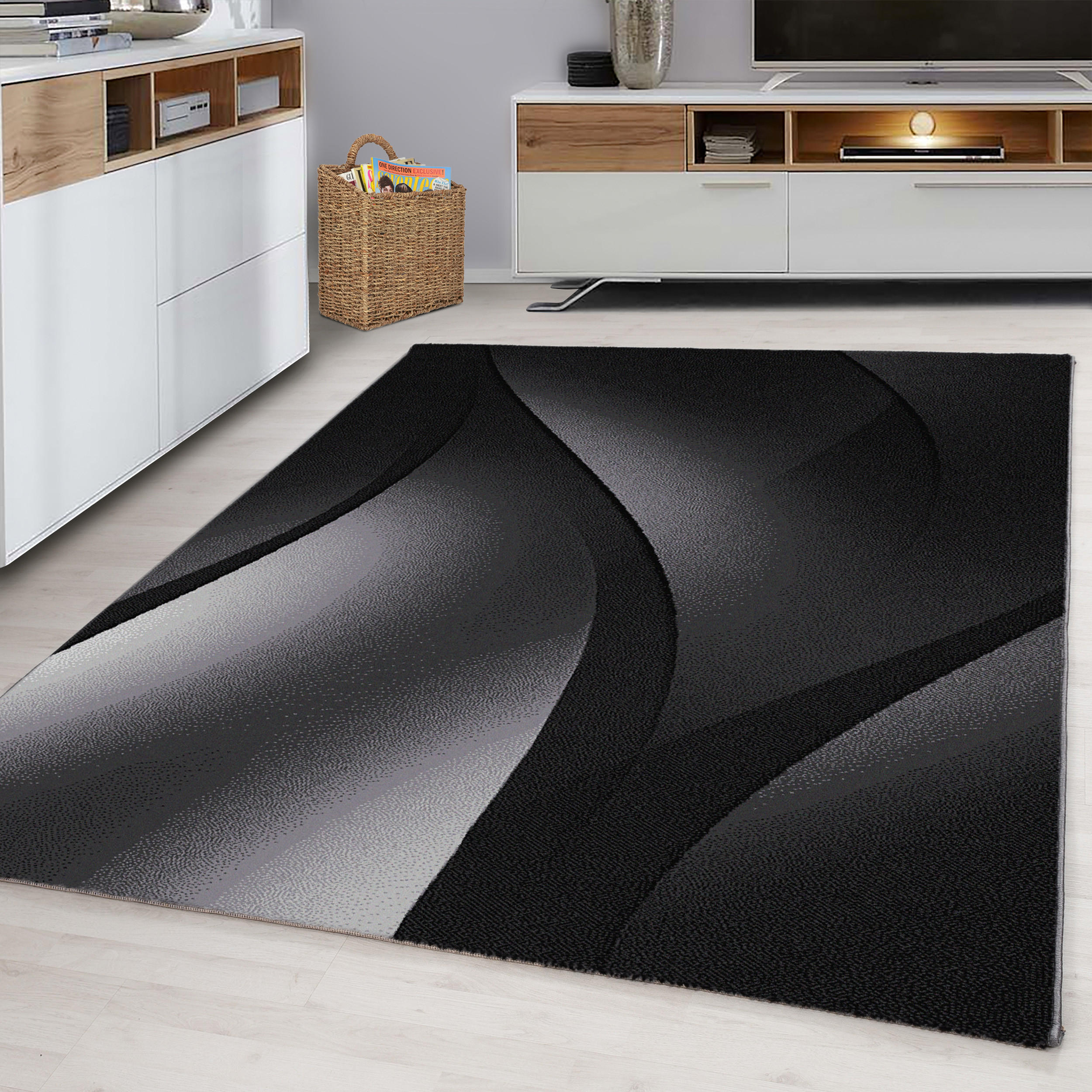 TEPPICH Kurzflor Ombre-Verlauf Polypropylen Wohnzimmer Schwarz Rechteckig 280x370 - Schwarz, Textil (280/370cm) - KADIMA DESIGN