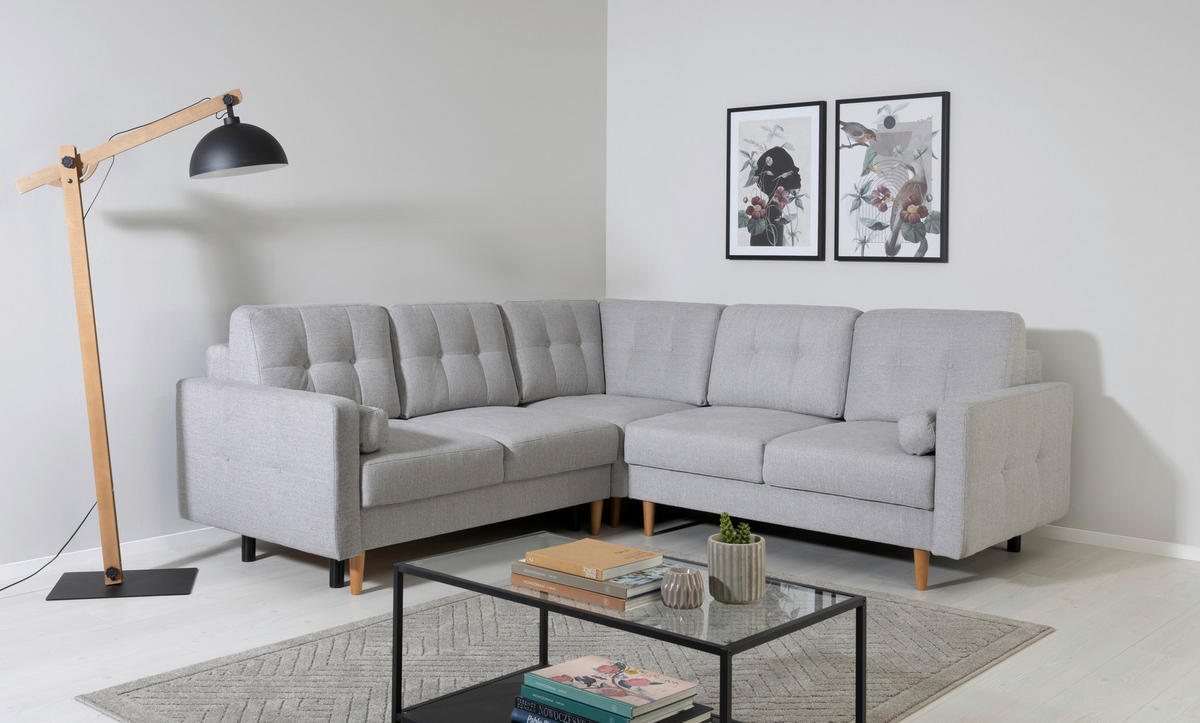 ECKSOFA Noret in Hellgrau  - Buchefarben/Hellgrau, Design, Holz/Textil (242/242cm) - MID.YOU