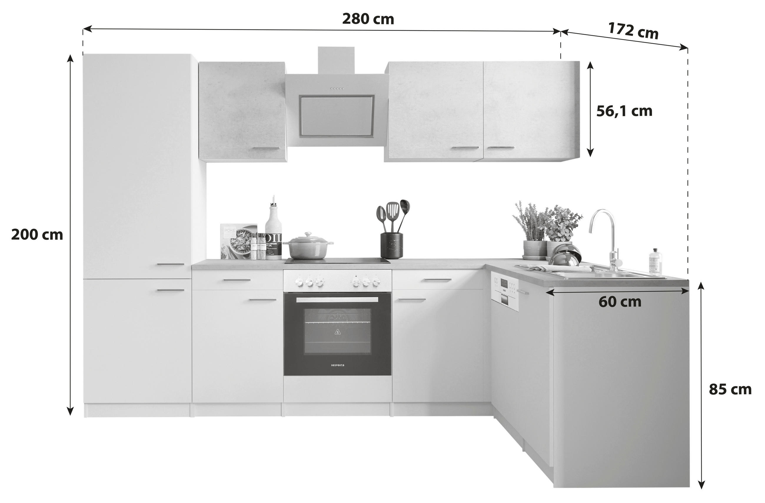 HÖRNKÖK 280/172 cm  i grå, vit  - stålfärgad/vit, Basics, metall/trämaterial (280/172cm) - Respekta