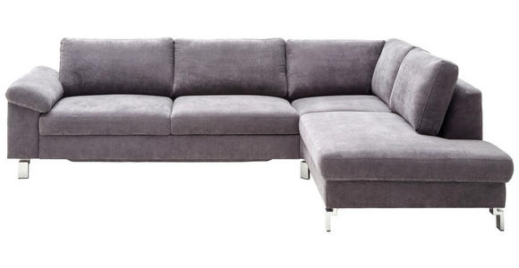 ECKSOFA Grau Velours  - Chromfarben/Grau, Design, Textil/Metall (281/200cm) - Hom`in