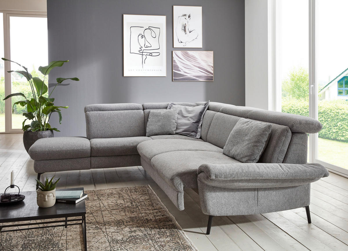ECKSOFA in Struktur Grau  - Schwarz/Grau, Modern, Textil/Metall (235/275cm) - Cantus
