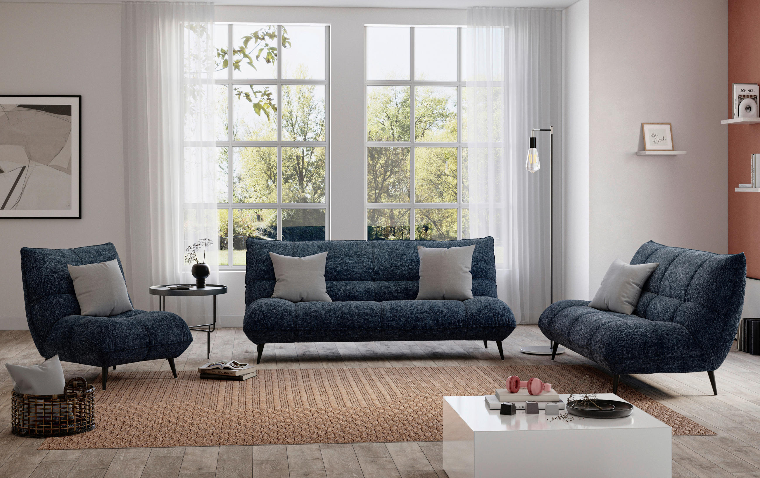 SESSEL in Mikrofaser Dunkelblau  - Schwarz/Dunkelblau, KONVENTIONELL, Textil/Metall (89/100/101cm) - Hom`in