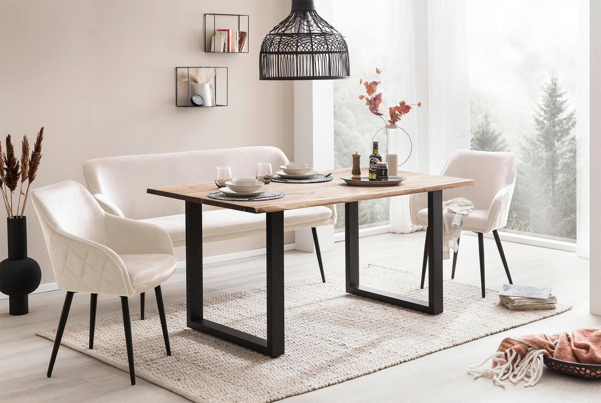 SITZBANK 160/85/61 cm Samt Creme Metall  - Creme/Schwarz, MODERN, Textil/Metall (160/85/61cm) - Livetastic