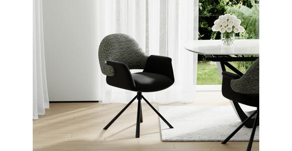 ARMLEHNSTUHL  Sitzfläche 360° drehbar, inklusive Armlehnen, automatische Rückholfunktion Webstoff Echtleder  - Schwarz, Design, Leder/Textil (62,5/86/64cm) - Novel