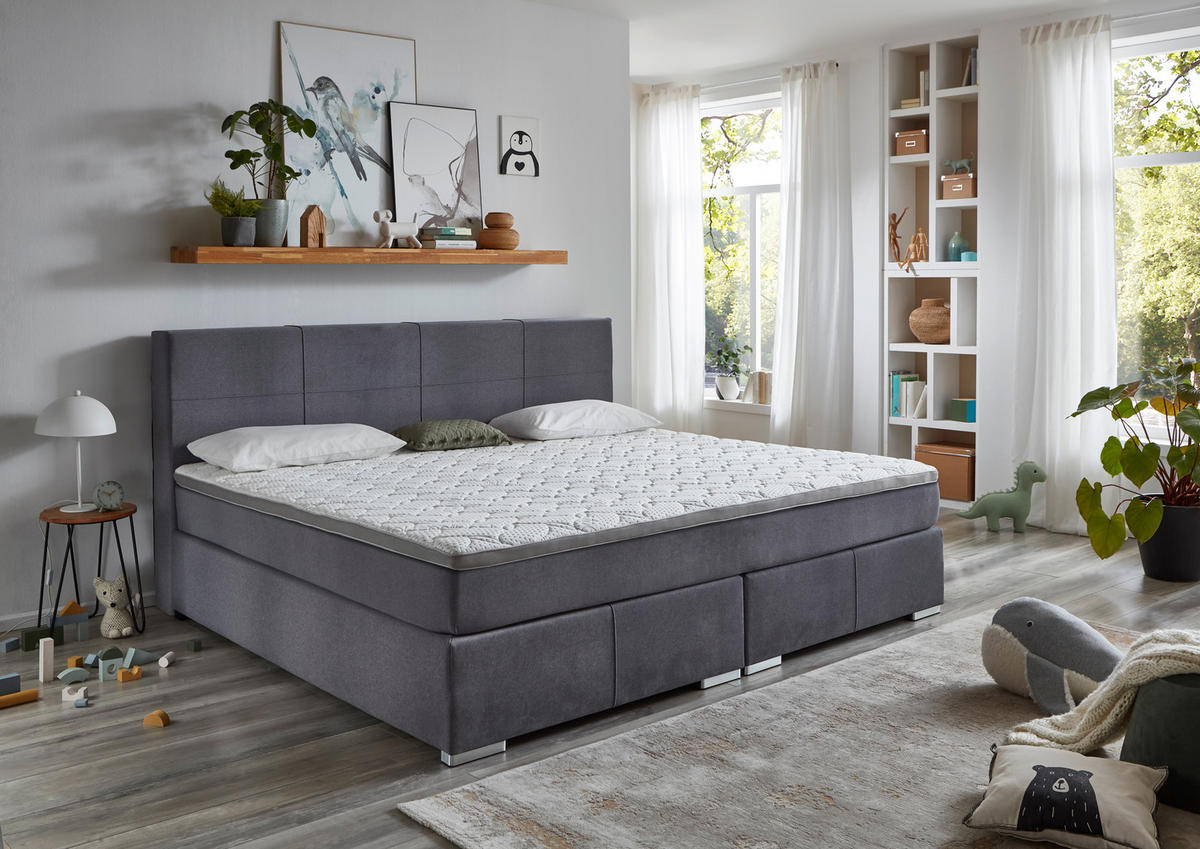 BOXSPRINGBETT 240/200 cm  in Grau  - Chromfarben/Grau, KONVENTIONELL, Holz/Kunststoff (240/200cm) - Carryhome
