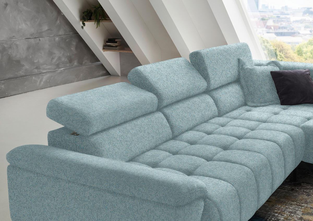 ECKSOFA in Chenille Hellblau  - Schwarz/Hellblau, Design, Textil/Metall (323/222cm) - Beldomo Style