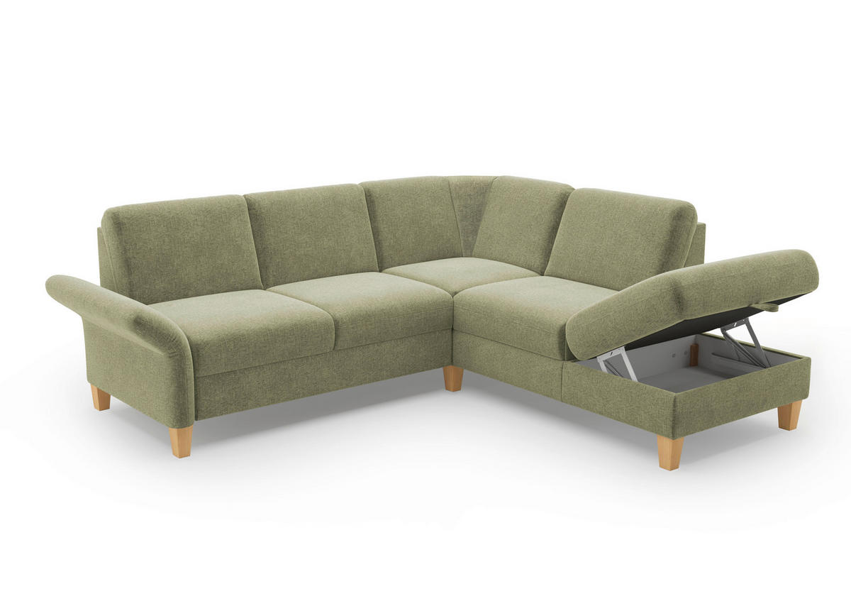 ECKSOFA ROCHELLE E Hellgrün Flachgewebe  - Eichefarben/Hellgrün, KONVENTIONELL, Holz/Textil (240/216cm) - Sit & More