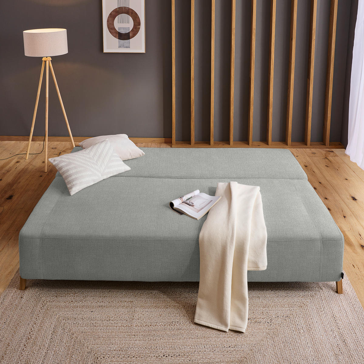 SCHLAFSOFA in Textil Hellgrau  - Hellgrau/Naturfarben, Design, Holz/Textil (211/88/102cm) - Niels Andersson
