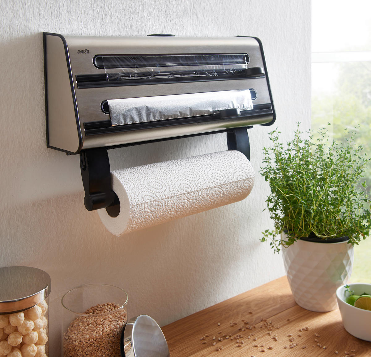 KÜCHENROLLENHALTER - Alufarben, KONVENTIONELL, Kunststoff/Metall (41cm) - Emsa