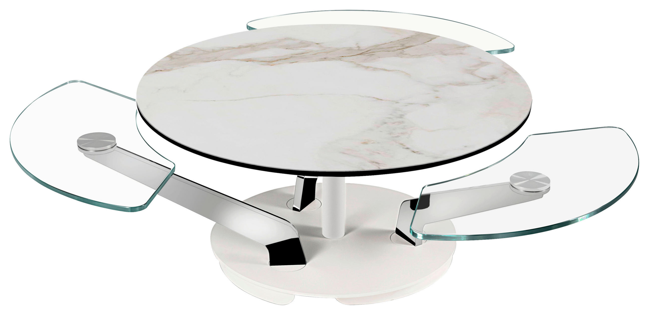 COUCHTISCH in Metall, Glas, Keramik 132-85/125/40 cm  - Chromfarben/Weiß, Design, Glas/Keramik (132-85/125/40cm) - Naos