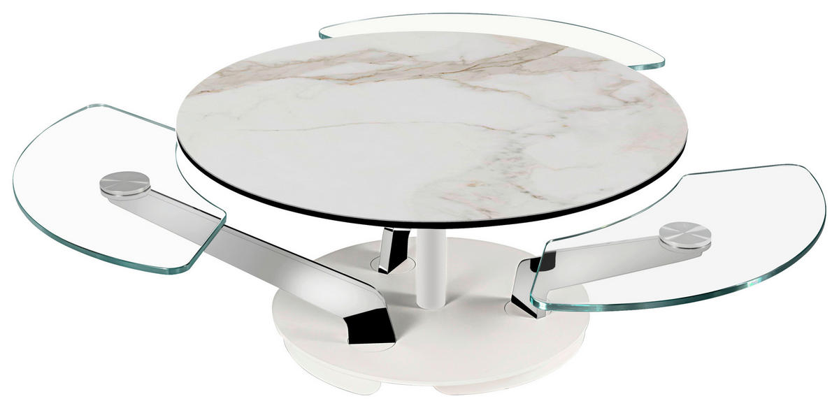 COUCHTISCH in Metall, Glas, Keramik 132-85/125/40 cm  - Chromfarben/Weiß, Design, Glas/Keramik (132-85/125/40cm) - Naos