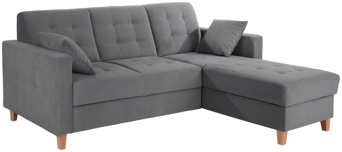 ECKSOFA Samt Dunkelgrau  - Dunkelgrau/Naturfarben, Design, Holz/Textil (231/160cm) - Livetastic