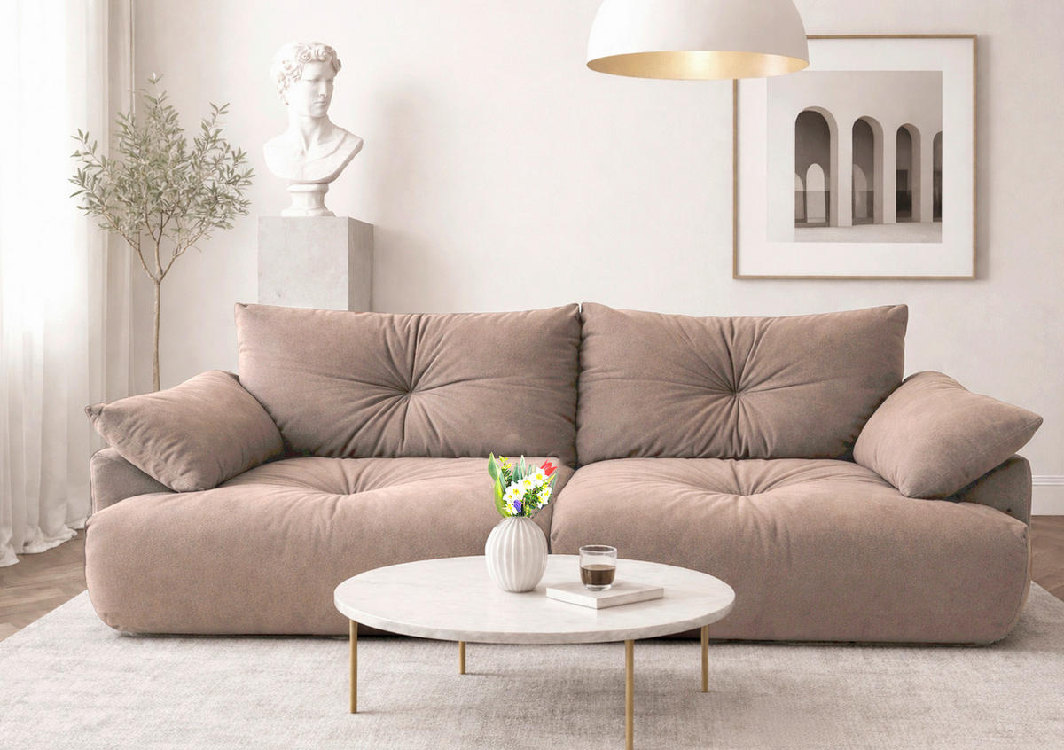 BIGSOFA Webstoff Beige  - Beige/Schwarz, KONVENTIONELL, Kunststoff/Textil (243/90,5/130cm) - Ambia Home