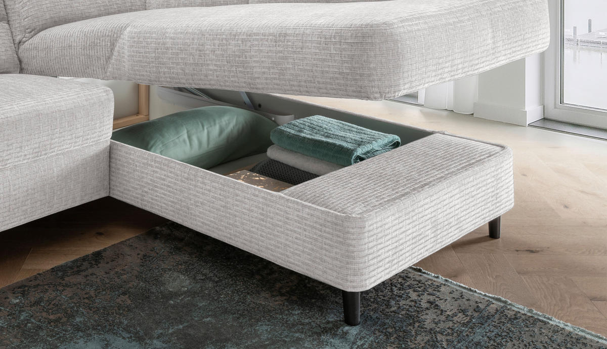 ECKSOFA in Mikrofaser Weiss  - Weiss/Schwarz, Modern, Holz/Textil (279/176cm) - Livetastic