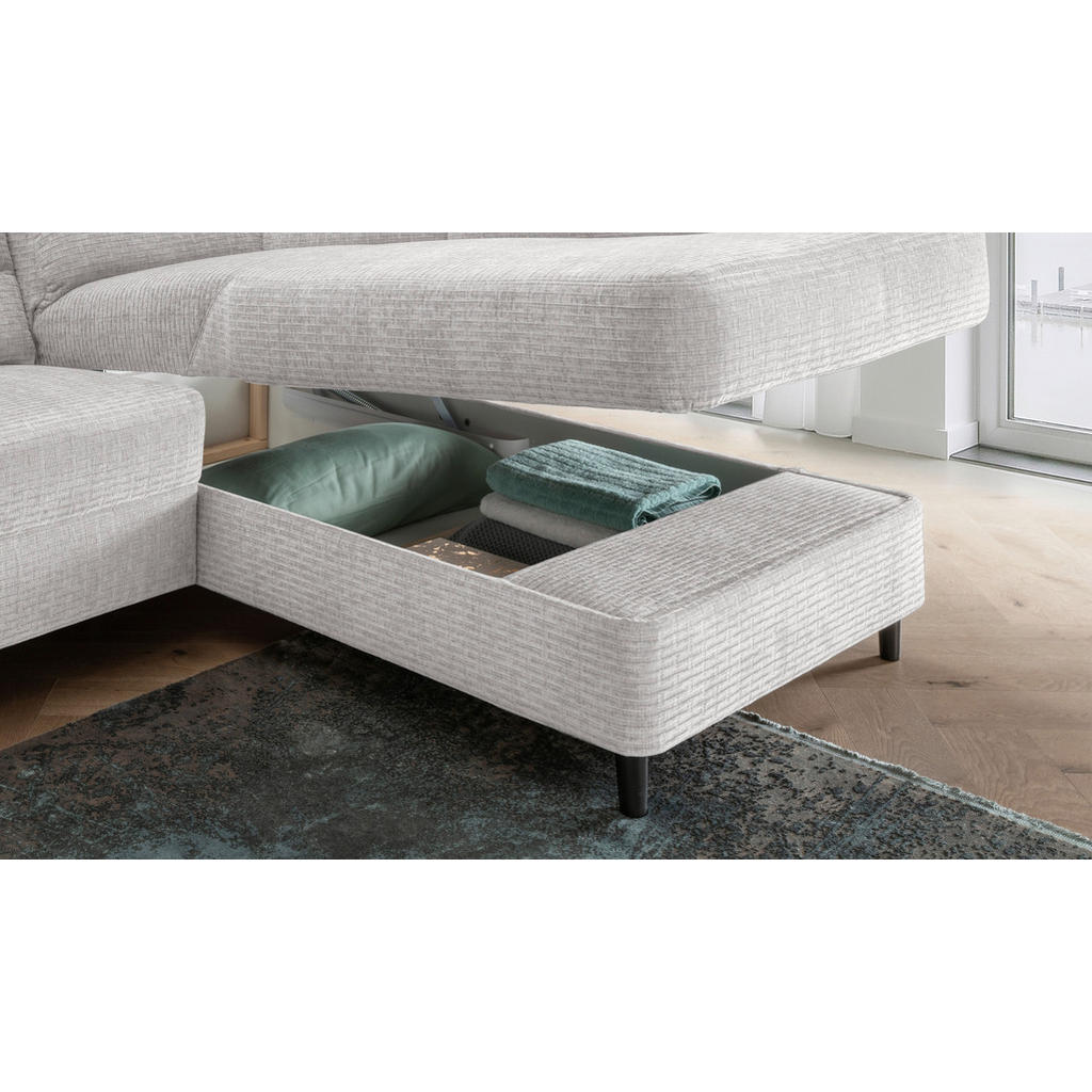 Thumbnail - Livetastic Ecksofa, Weiß, Textil, Buche, 5-Sitzer, L-Form, Ottomane rechts, 279x176 cm, Made in EU, Rücken echt, Schlafe...
