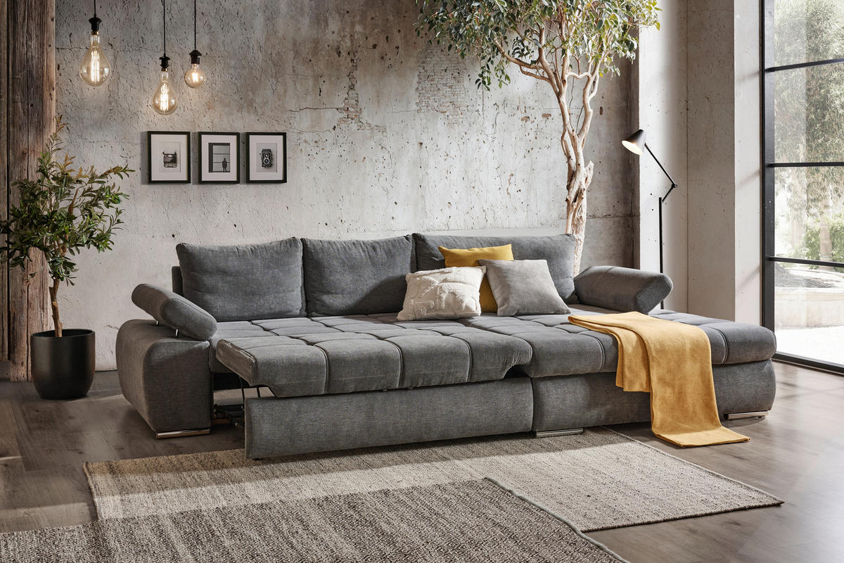 SAROKKANAPÉ textil szürke  - krómszínű/fehér, Design, műanyag/textil (294/173cm) - Carryhome