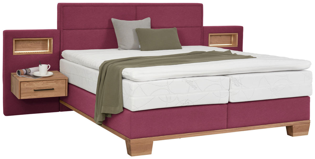 BOXSPRINGBETT 180/200 cm  in Eichefarben, Dunkelrot  - Eichefarben/Dunkelrot, Natur, Holz/Textil (180/200cm) - Valnatura