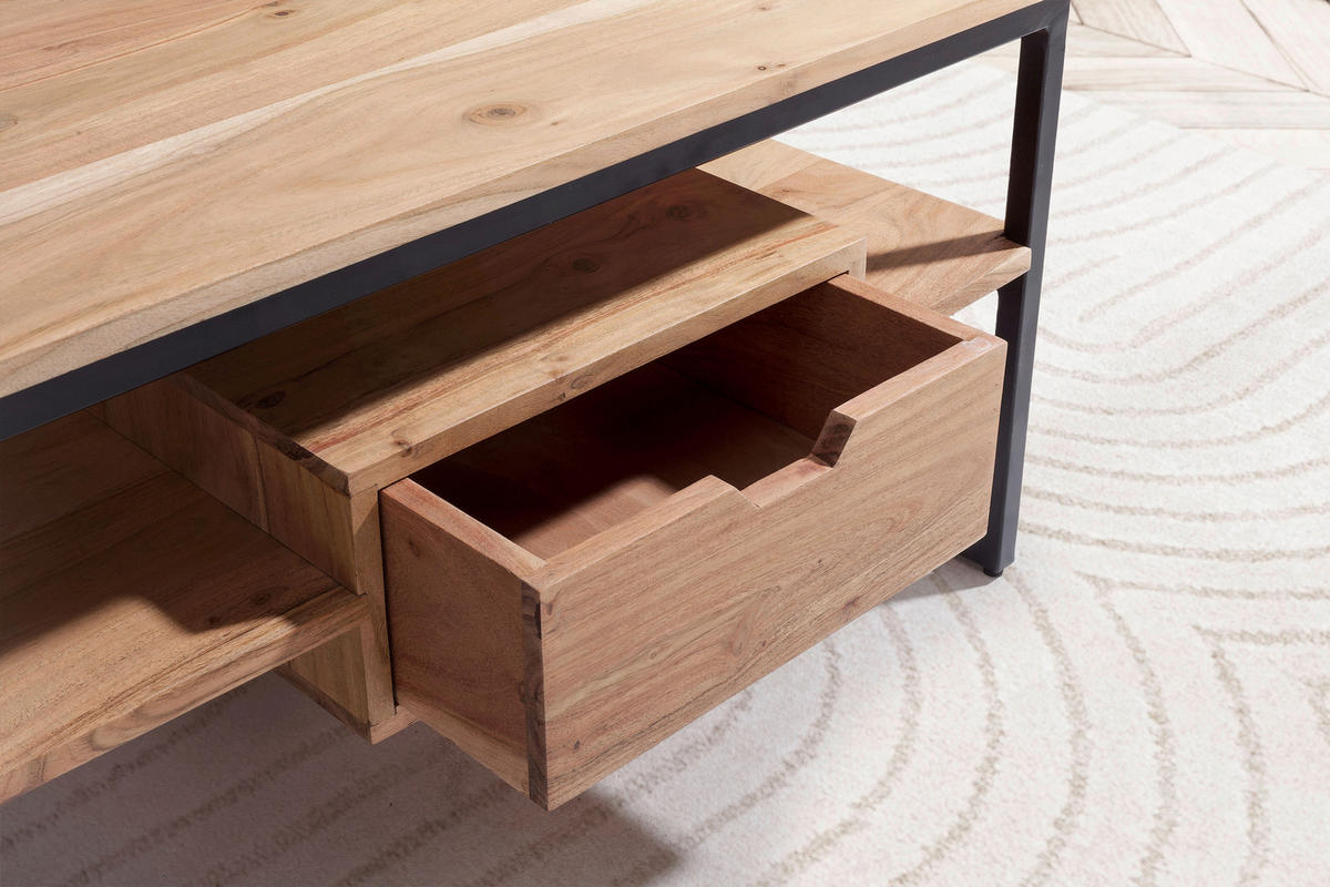 COUCHTISCH in Holz 90/50/42 cm  - Schwarz/Akaziefarben, Design, Holz/Metall (90/50/42cm) - MID.YOU