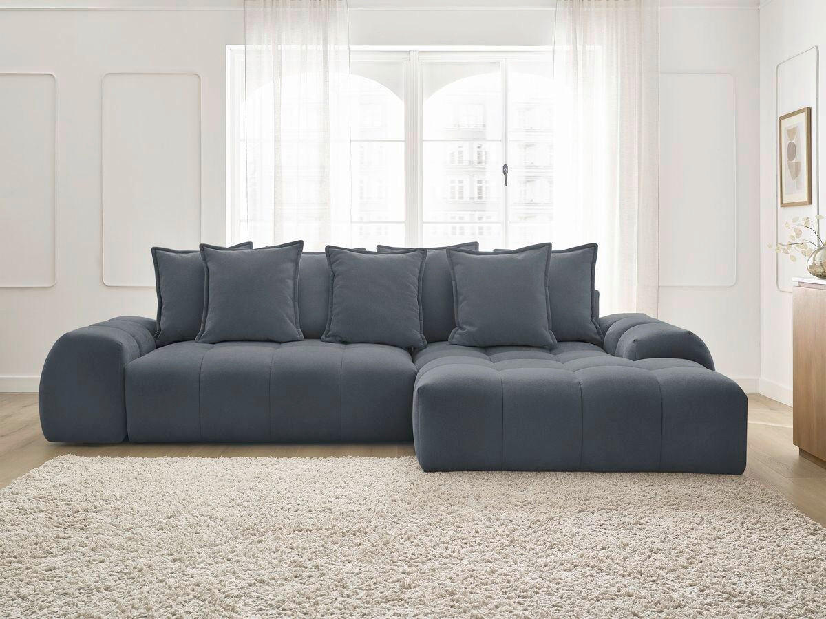 ECKSCHLAFSOFA EVEREST  mit Rücken echt, Armteil links, Armteil rechts Struktur Dunkelblau  - Schwarz/Dunkelblau, MODERN, Kunststoff/Textil (318/180cm) - Livetastic
