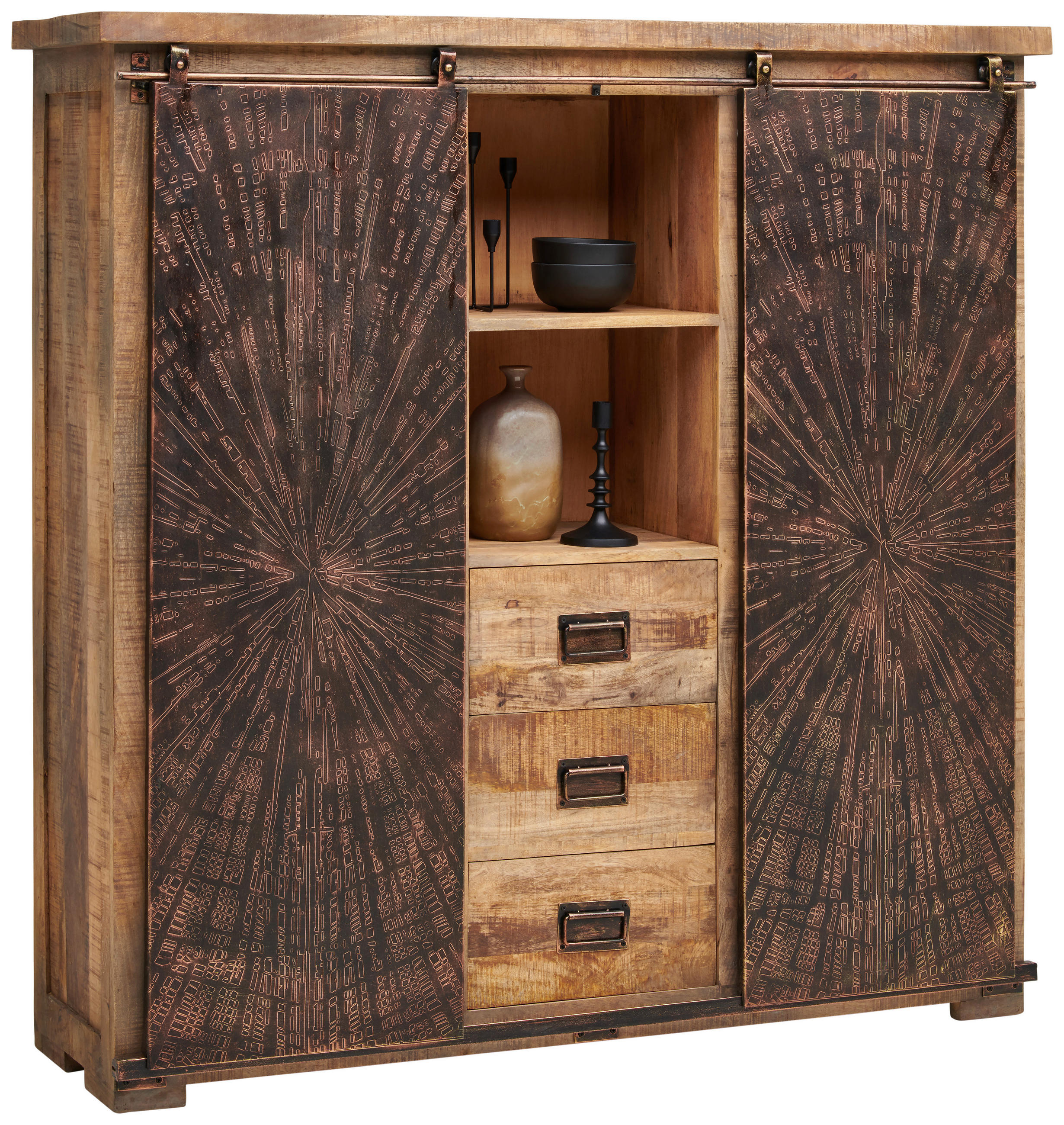 Landscape Highboard Natur, Schwarz, Kupfer 145x145x40 cm