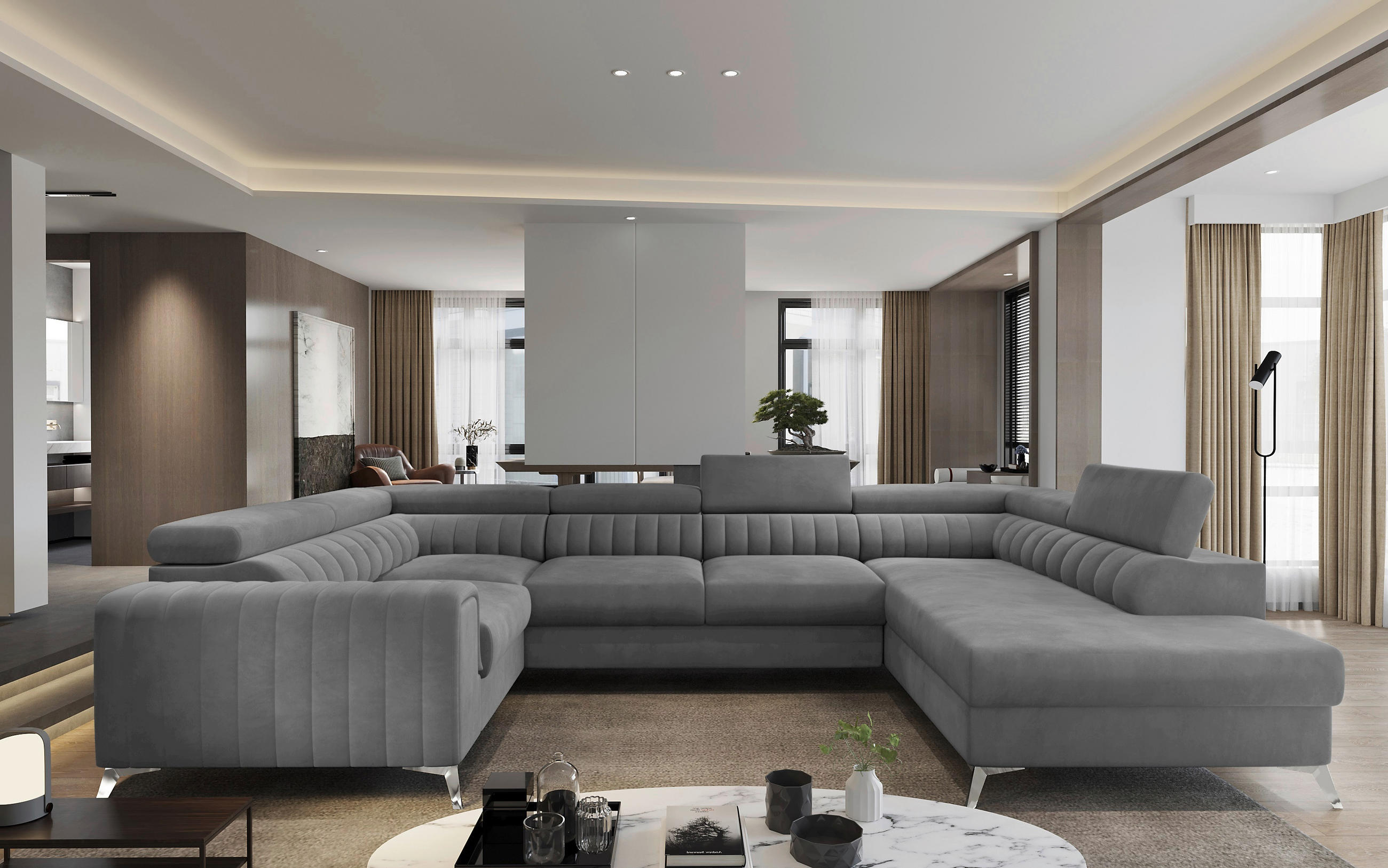 WOHNLANDSCHAFT Grau Samt  - Silberfarben/Grau, Design, Kunststoff/Textil (202/347/202cm) - MID.YOU