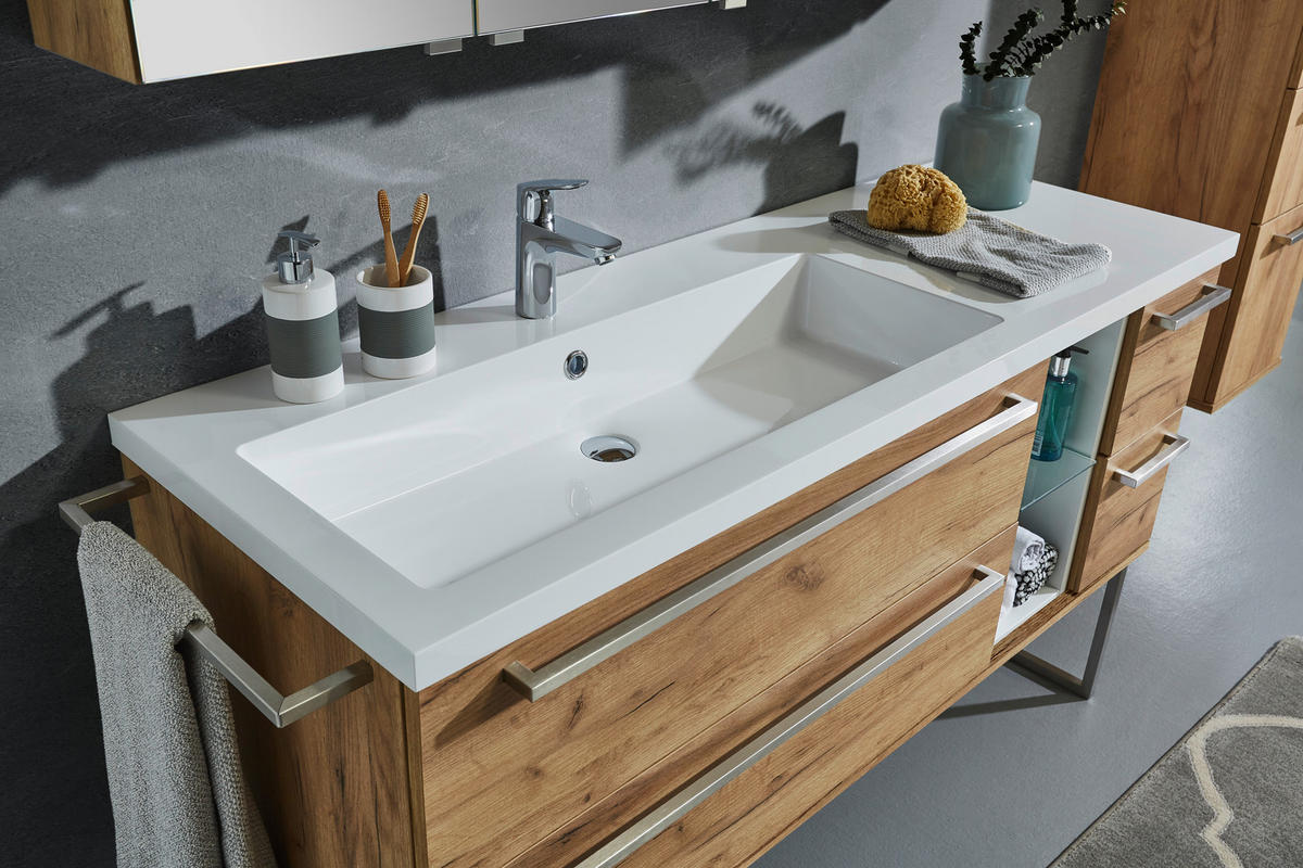 BADEZIMMER  in 145 cm  - Eichefarben/Weiß, Basics, Glas/Holzwerkstoff (145cm) - Dieter Knoll