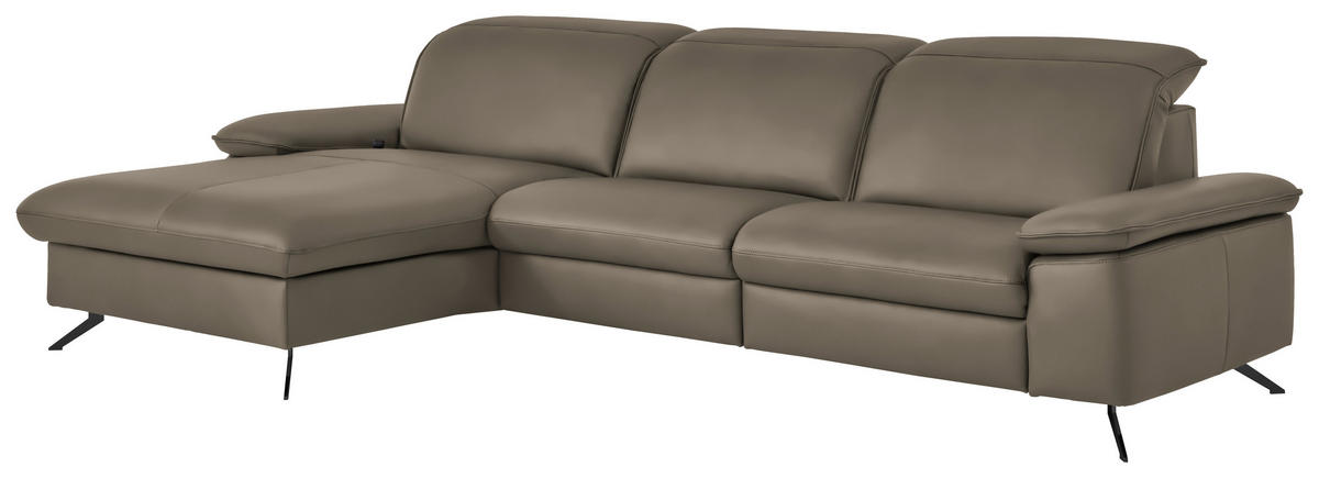 ECKSOFA  Echtleder Greige  - Greige/Schwarz, Design, Leder/Metall (169/307cm) - Beldomo Premium
