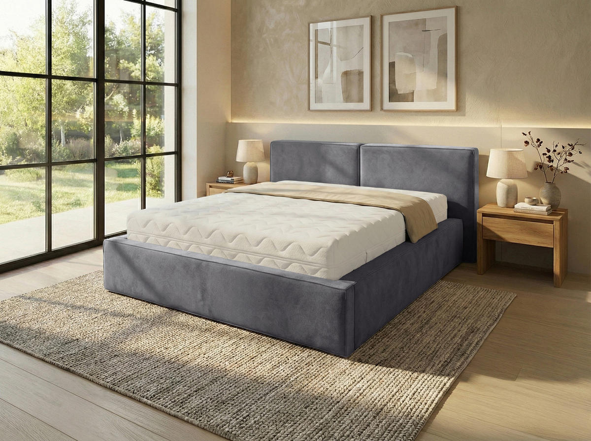 POLSTERBETT 180/200 cm,  in Anthrazit, gepolstertes Kopfteil, Lattenrost, Bettkasten,  - Anthrazit/Schwarz, MODERN, Holz/Kunststoff (180/200cm) - Chameo