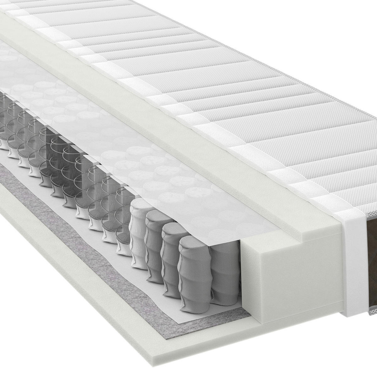 TASCHENFEDERKERNMATRATZE 100/200 cm, Höhe ca.: 19 cm, H2+H3=mittel bis ca.80kg+fest ab ca.80kg, 7-Zonen - Dunkelgrau/Weiß, Basics, Textil (100/200cm) - Xora