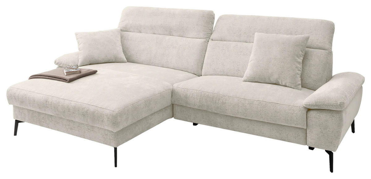ECKSOFA Chenille Creme  - Creme/Schwarz, Konventionell, Textil/Metall (178/300cm) - Livetastic