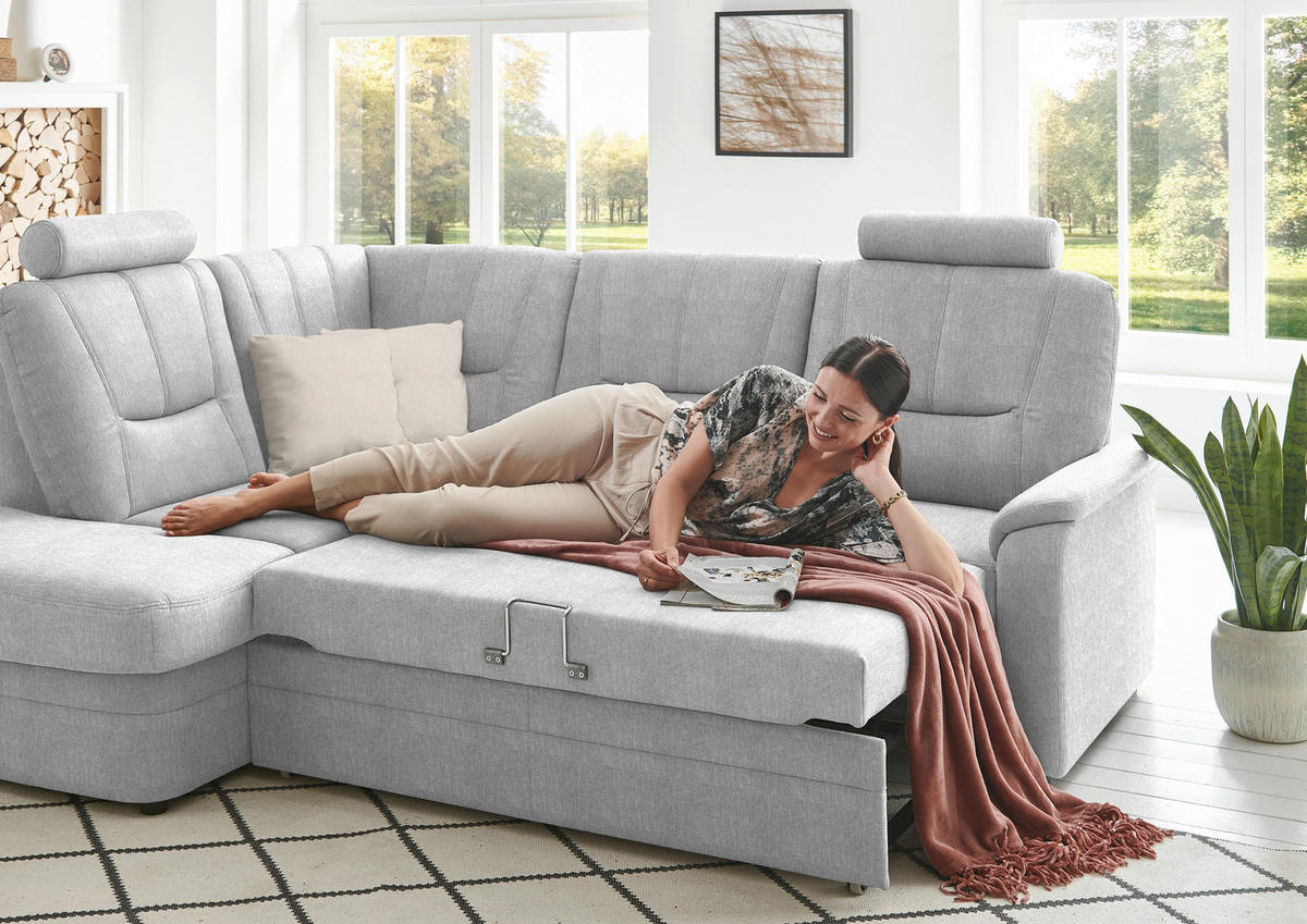 ECKSOFA Chenille Silberfarben  - Silberfarben/Schwarz, Konventionell, Kunststoff/Textil (185/235cm) - Beldomo Comfort