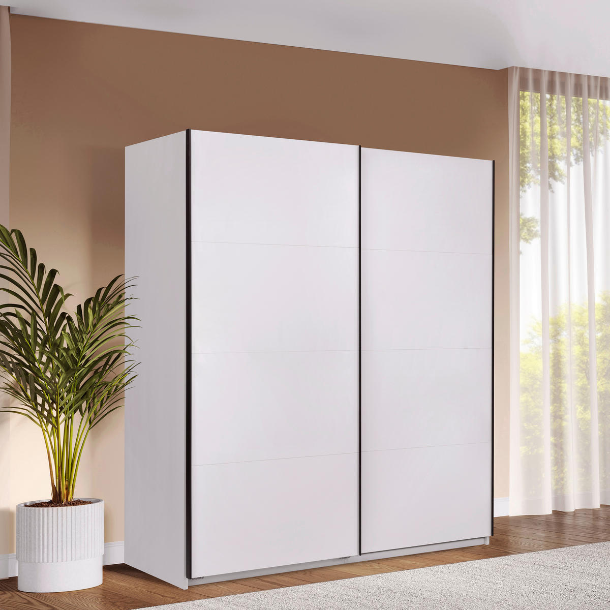 SCHIEBETÜRENSCHRANK 200/211,5/61,5 cm 2-türig Weiß  - Schwarz/Weiß, MODERN, Holzwerkstoff/Metall (200/211,5/61,5cm) - MID.YOU