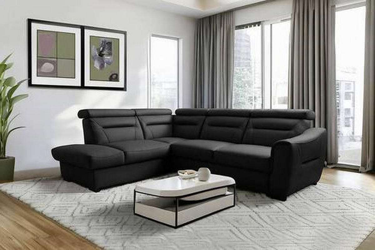 ECKSOFA Lederlook Echtleder Schwarz  - Wengefarben/Schwarz, Design, Leder/Holz (212/260cm) - Celina Home