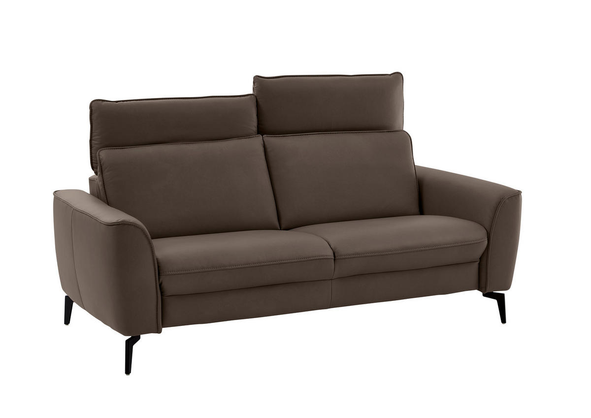 2,5-SITZER in Echtleder Dunkelbraun  - Dunkelbraun/Schwarz, Natur, Leder/Metall (194/81/110cm) - Valdera