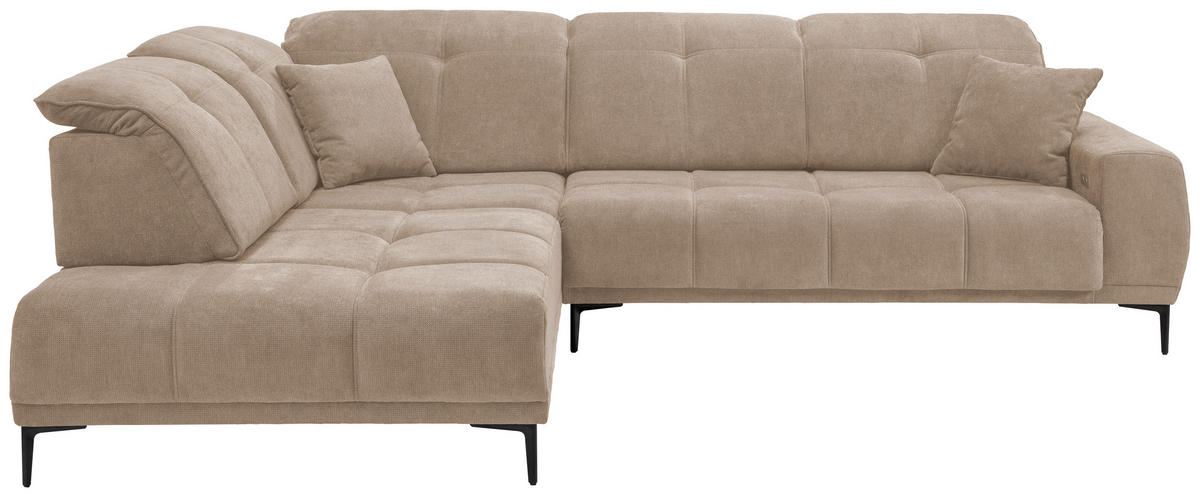 ECKSOFA Flachgewebe Hellbraun  - Hellbraun/Schwarz, Basics, Textil/Metall (232/305cm) - Livetastic