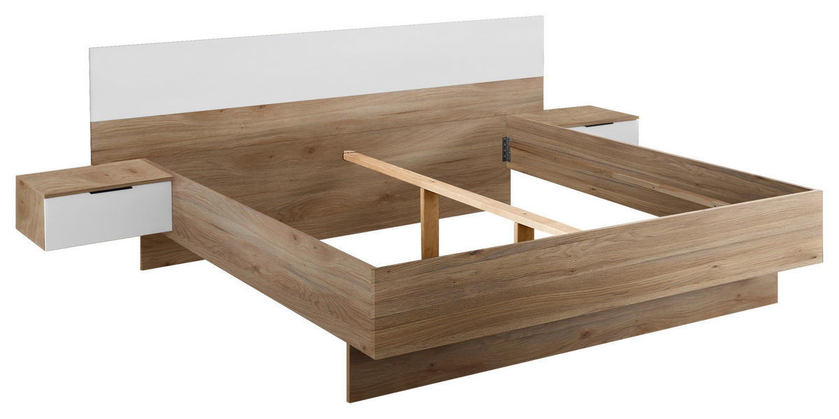 BETTANLAGE 180/200 cm  in Weiß, Eichefarben  - Eichefarben/Weiß, KONVENTIONELL, Holzwerkstoff (180/200cm) - Carryhome