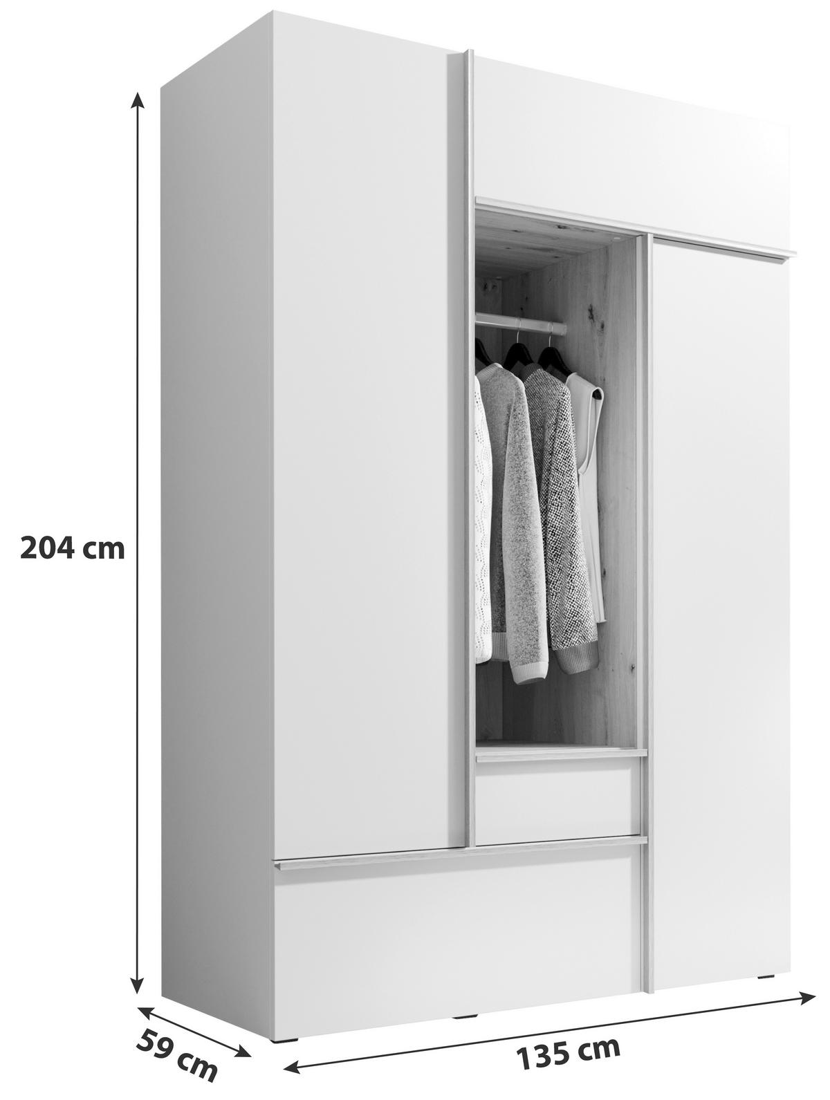 ŠATNÍKOVÁ SKRIŇA, biela, dub artisan, 135/204/59 cm - biela/farba duba, Modern, kompozitné drevo/plast (135/204/59cm) - MID.YOU