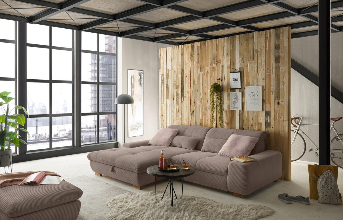 ECKSOFA Greige Cord  - Greige/Eichefarben, Design, Holz/Textil (198/276cm) - SetOne by Musterring