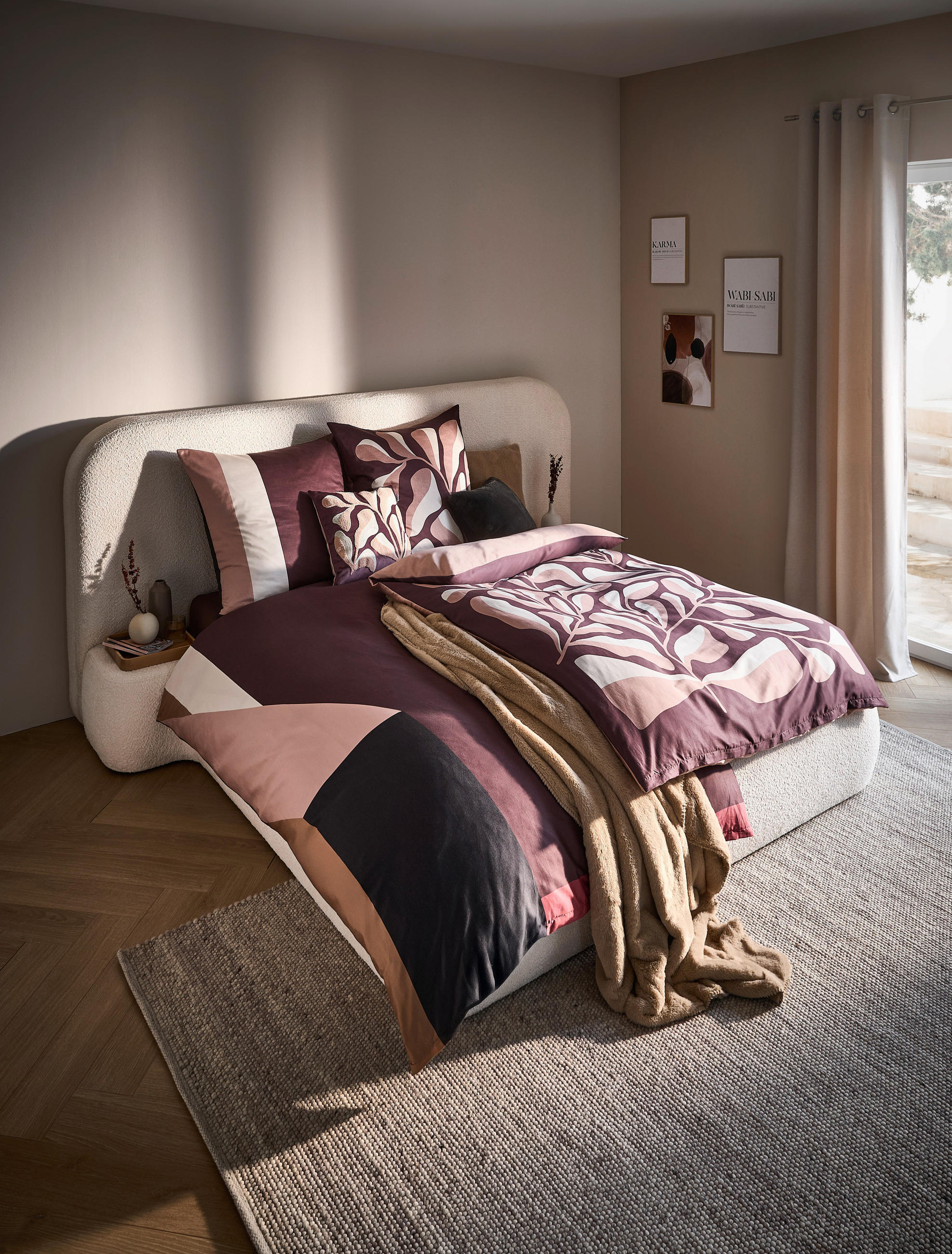 WENDEBETTWÄSCHE SW-Plant rot Satin 135/200 cm  - Rotbraun/Hellrosa, Design, Textil (135/200cm) - Schöner Wohnen