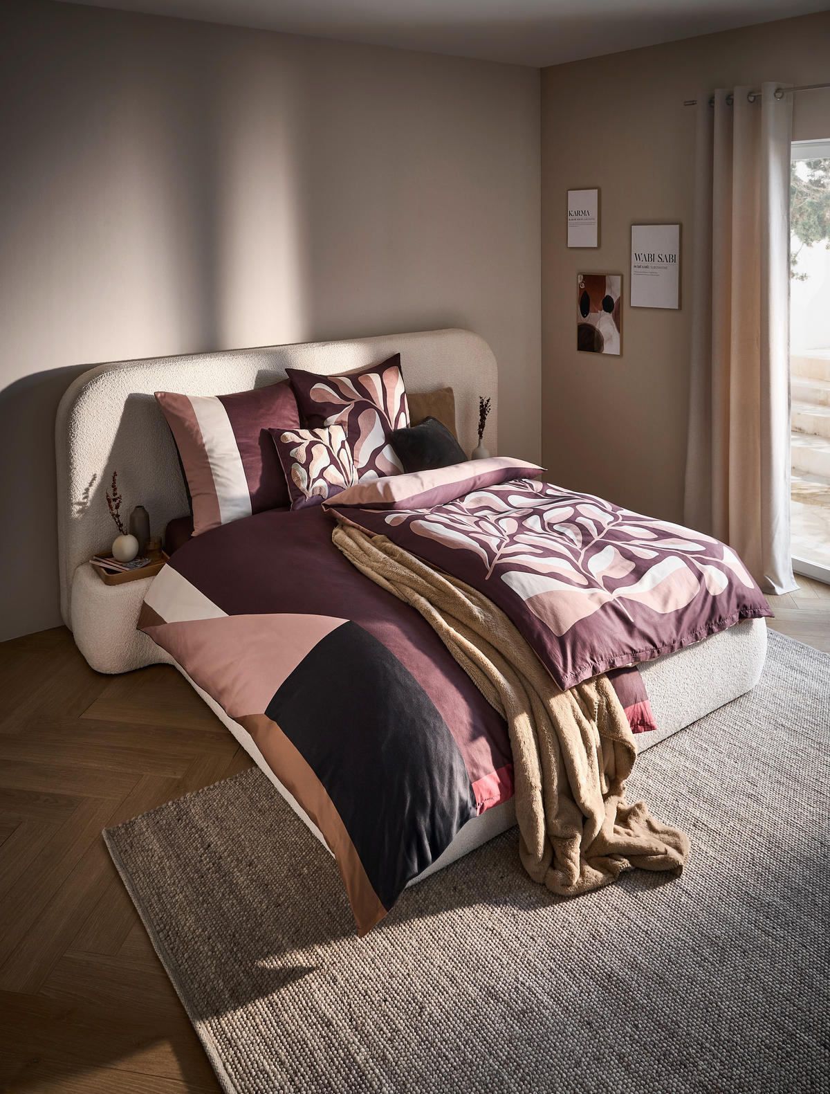 WENDEBETTWÄSCHE SW-Plant rot Satin 135/200 cm  - Rotbraun/Hellrosa, Design, Textil (135/200cm) - Schöner Wohnen