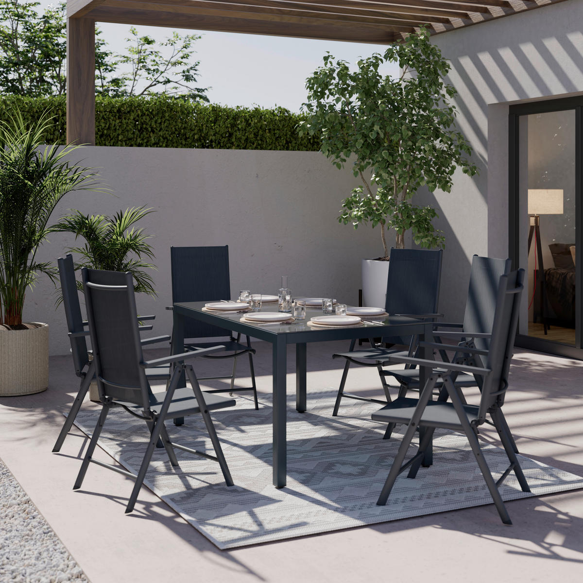 GARTENTISCH 150/75.5/90 cm Metall, Glas Dunkelgrau rechteckig  - Dunkelgrau, MODERN, Glas/Metall (150/75.5/90cm) - Ambia Garden