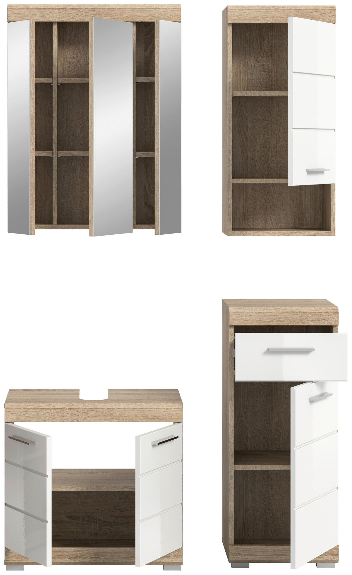 BADEZIMMER 4-teilig  in 97 cm  - Weiss Hochglanz/Silberfarben, Modern, Glas/Holzwerkstoff (97cm) - MID.YOU