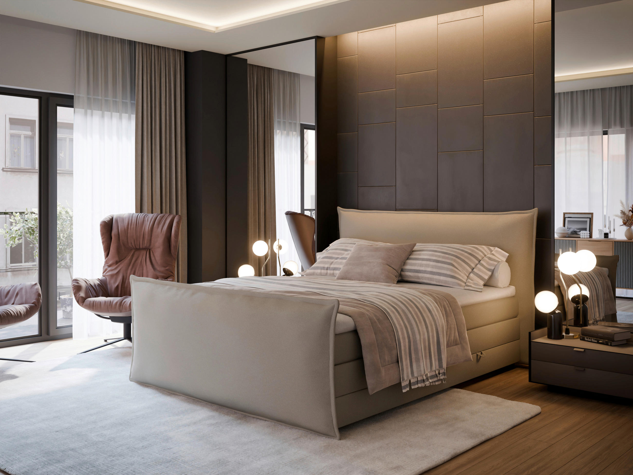 BOXSPRINGBETT 180/200 cm  in Beige  - Beige/Schwarz, MODERN, Textil (180/200cm) - MID.YOU