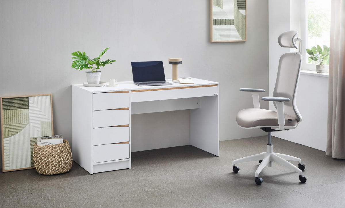 SCHREIBTISCH 140/60/76 cm  in Weiß, Eichefarben  - Eichefarben/Weiß, MODERN, Holzwerkstoff (140/60/76cm) - Venda