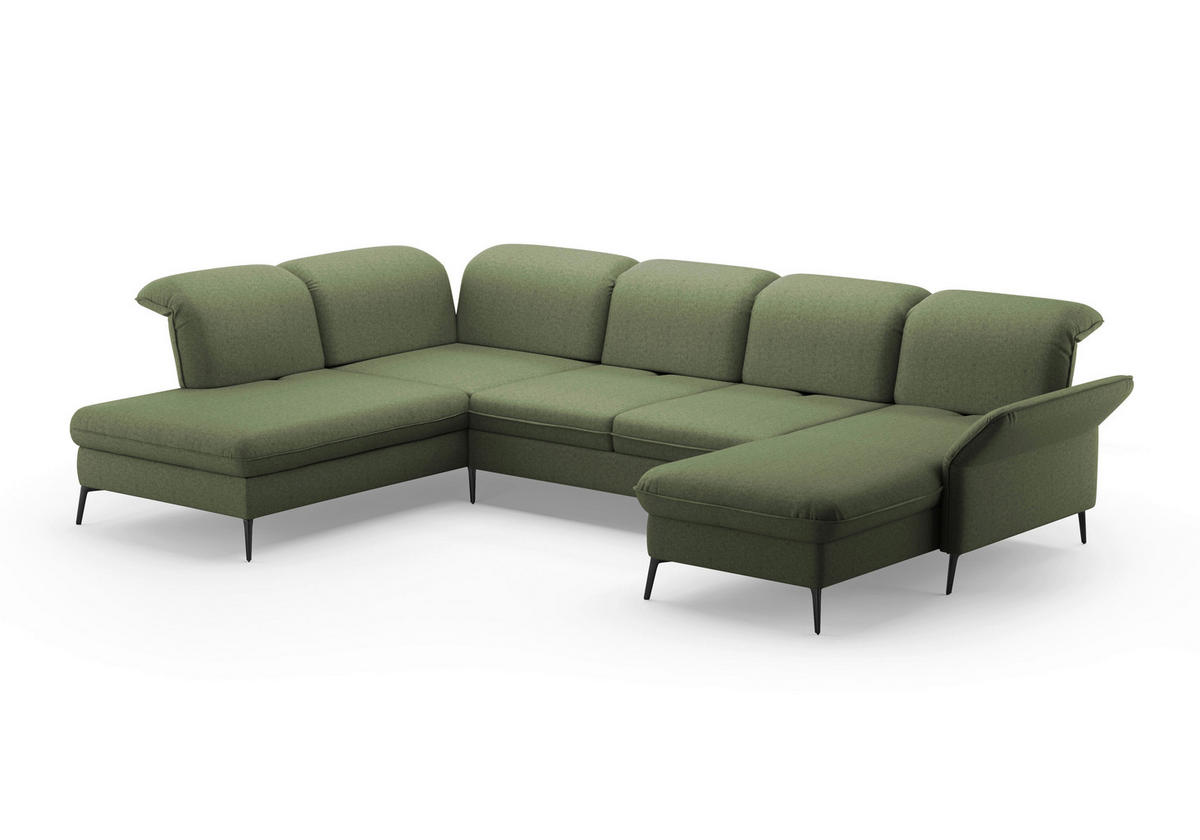 WOHNLANDSCHAFT in Flachgewebe Olivgrün  - Schwarz/Olivgrün, Konventionell, Textil/Metall (231/359/198cm) - Sit & More