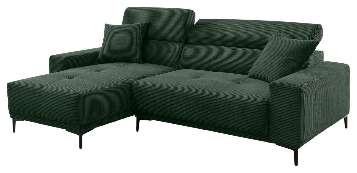 ECKSOFA Cord Dunkelgrün  - Dunkelgrün/Schwarz, Basics, Textil/Metall (183/250cm) - Livetastic