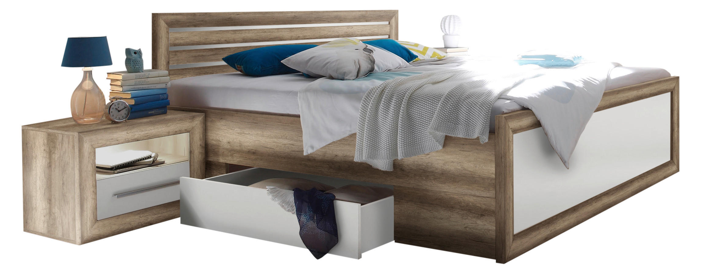 POSTELJNA GARNITURA  180 cm  x  200 cm , leseni material bela, barve hrasta  - barve hrasta/bela, Design, leseni material (185/55-94/206cm) - Venda