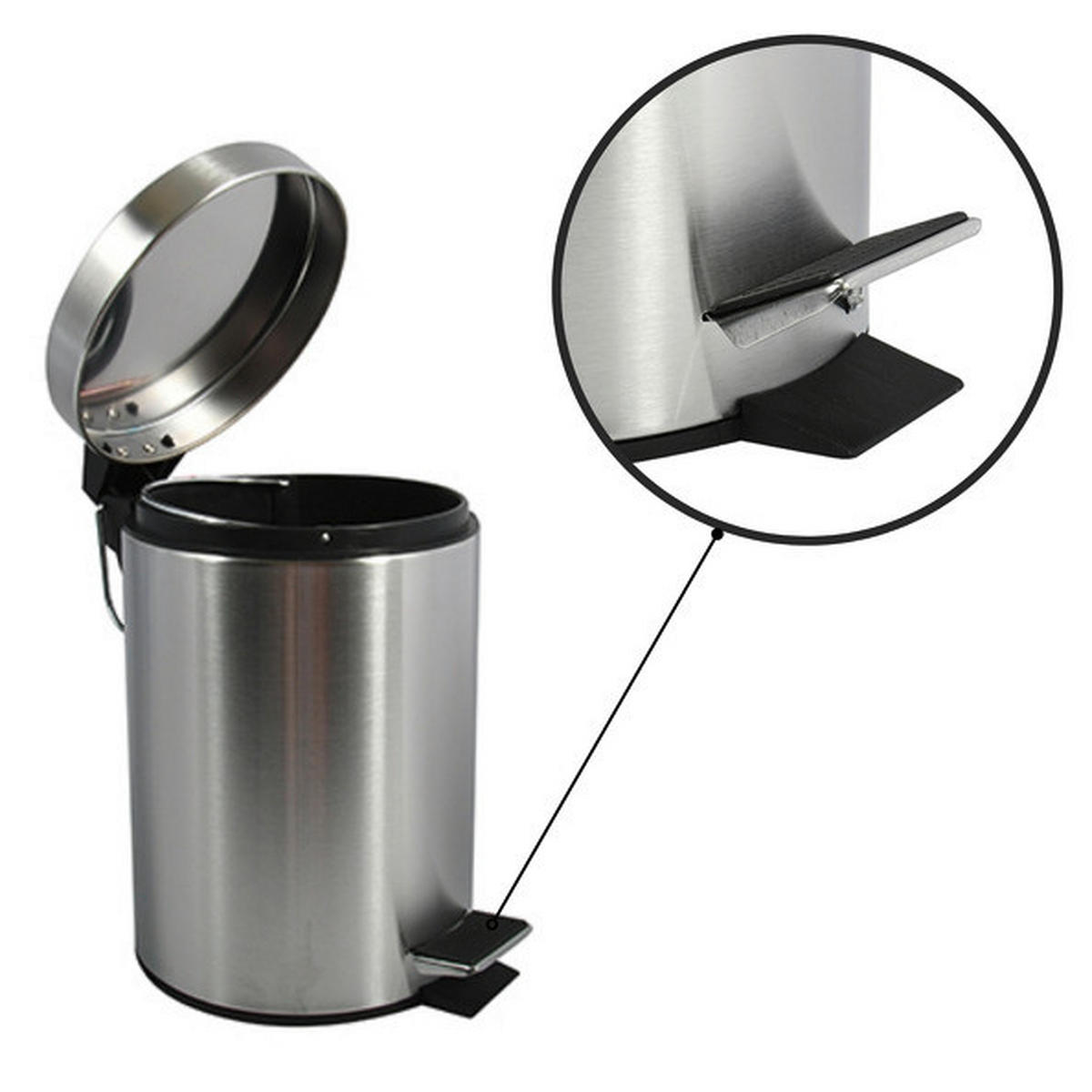 Treteimer Unis 3L Silberfarben Metall   - Silberfarben/Schwarz, Basics, Kunststoff/Metall (17/25cm)