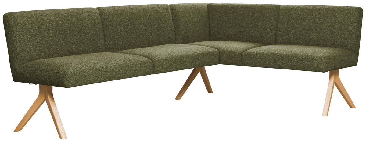 ECKBANK 238/172 cm Webstoff Grün Eiche vollmassiv   - Eichefarben/Grün, KONVENTIONELL, Holz/Textil (238/172cm) - Linea Natura