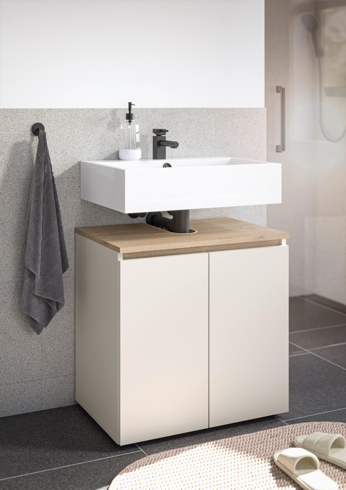 WASCHBECKENUNTERSCHRANK 60/60/38 cm  - Kaschmir/Eichefarben, Design, Holzwerkstoff/Kunststoff (60/60/38cm) - home24